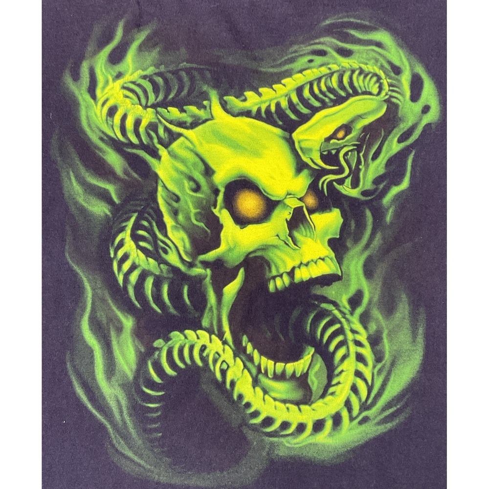 Y2K Neon Green Skull Snake T-Shirt Black READ DESCRIPTION